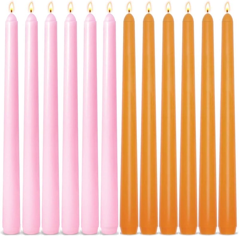 Sihuida 6-Pack Orange and 6-Pack Pink Taper Candles, 10 Inch Unscented Dripless Candlesticks, Long-Lasting Burn Time of 7-8 Hours, Perfect for Home Décor Dinner Party - Image 1